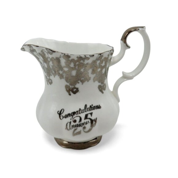 ROYAL ALBERT Silver Floral Cream And Sugar 25th Anniversary England Vintage - Picture 3 of 12